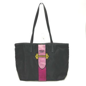 PRADA 1BG065 Cahier Trompe-l'oeil Shoulder Bag/Tote Bag in Nylon/Velvet, Black